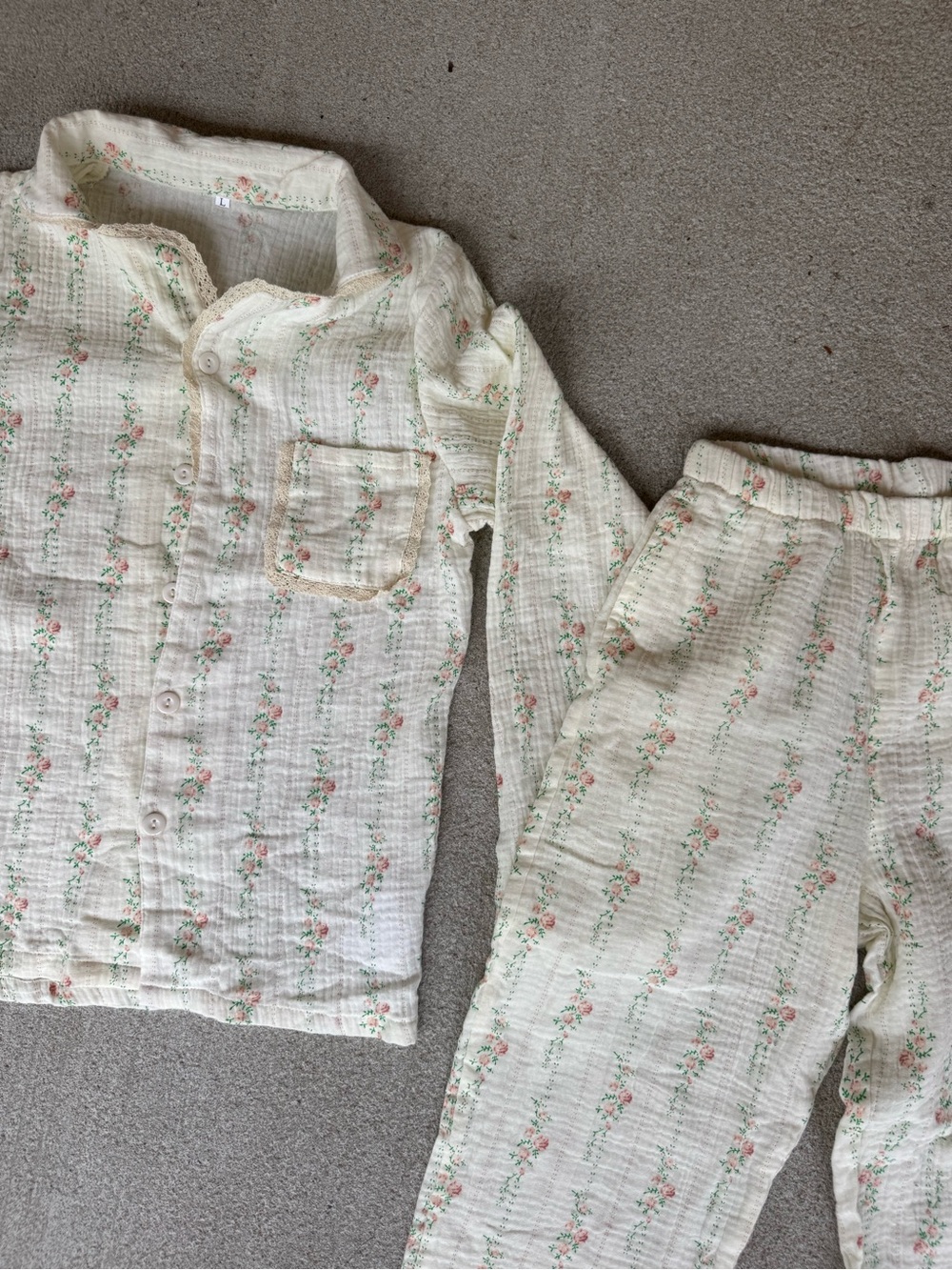 Heirloom Bloom 100% Muslin Cotton Floral Pajama Set Youth Large